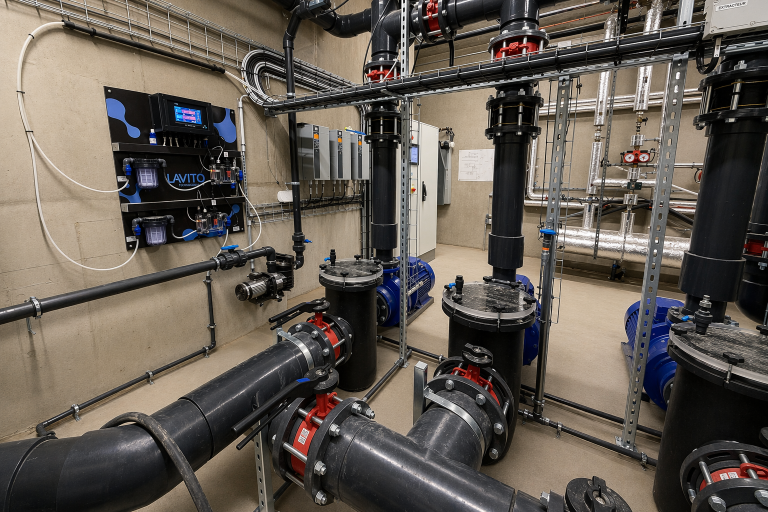 Installation de filtration et réseaux hydrauliques de la piscine de Domène